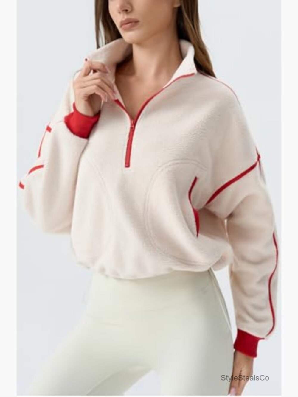 Women's Half Zip Fleece Short Pullover Sweatshirt Winter Long Sleeve Cozy Sherpa - Picture 2 of 6